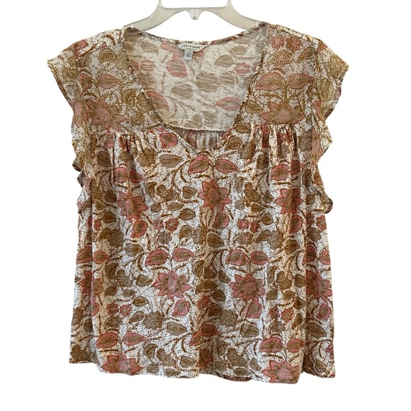 Lucky Brand Pink and Brown Floral Blouse Large - Picture 1 of 6